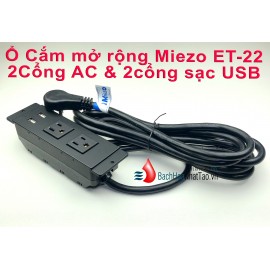 Ổ cắm mở rộng thương hiệu Miezo ET-22 cho ra 2 cổng AC và 2 cổng sạc USB