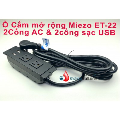 Ổ cắm mở rộng thương hiệu Miezo ET-22 cho ra 2 cổng AC và 2 cổng sạc USB
